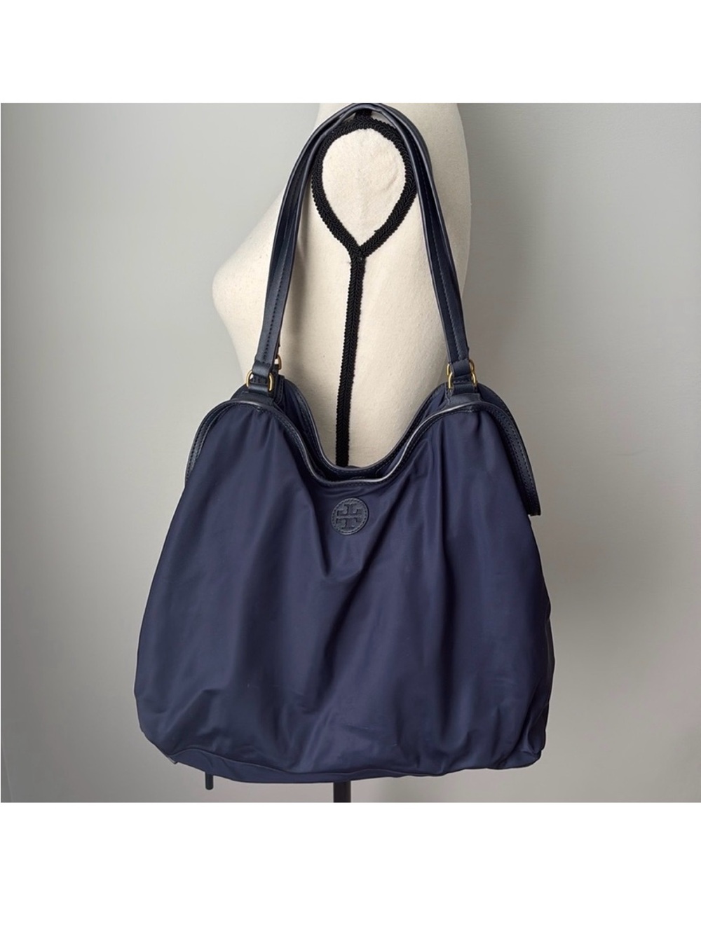 Tory Burch Slouchy Nylon Shoulder Tote Bag in Navy Blue